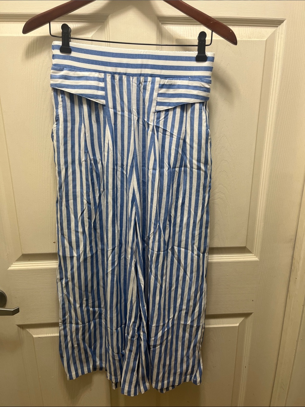 Blue & White Vertical Stripe Wide-Leg Pants with Tag S